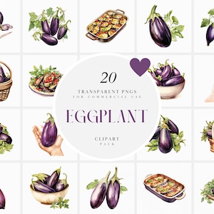 Aquarelle des cliparts aubergine, des cliparts aubergines violet, récolte des aubergines des cliparts, des cliparts ferme de légumes, PNG Transparent, usage Commercial