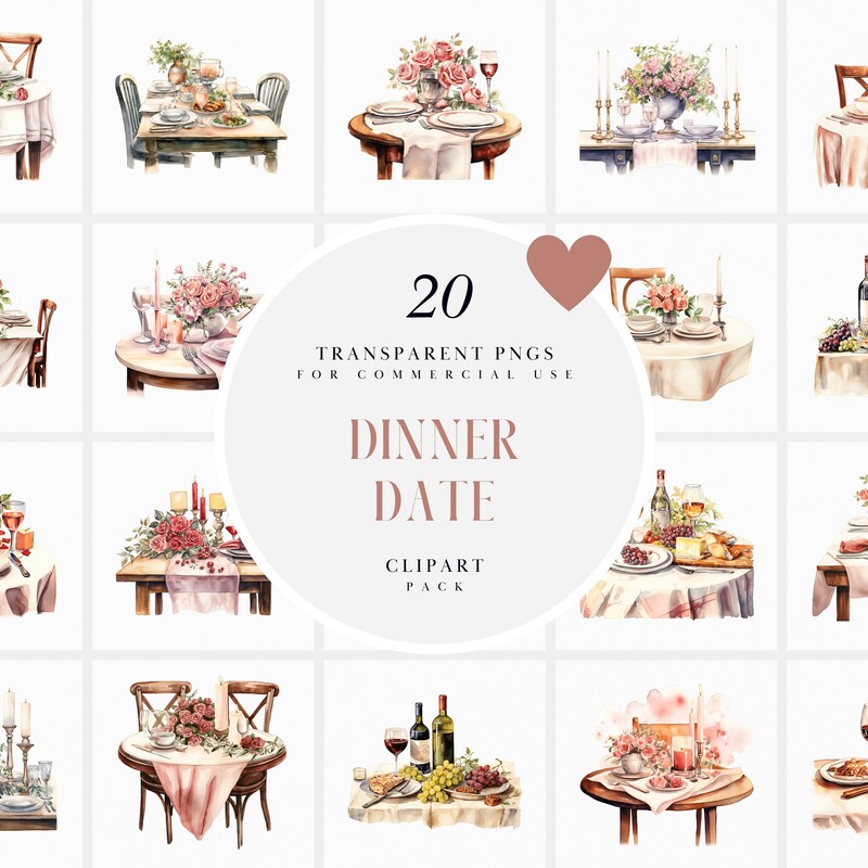 Valentine Dinner Clipart - Etsy