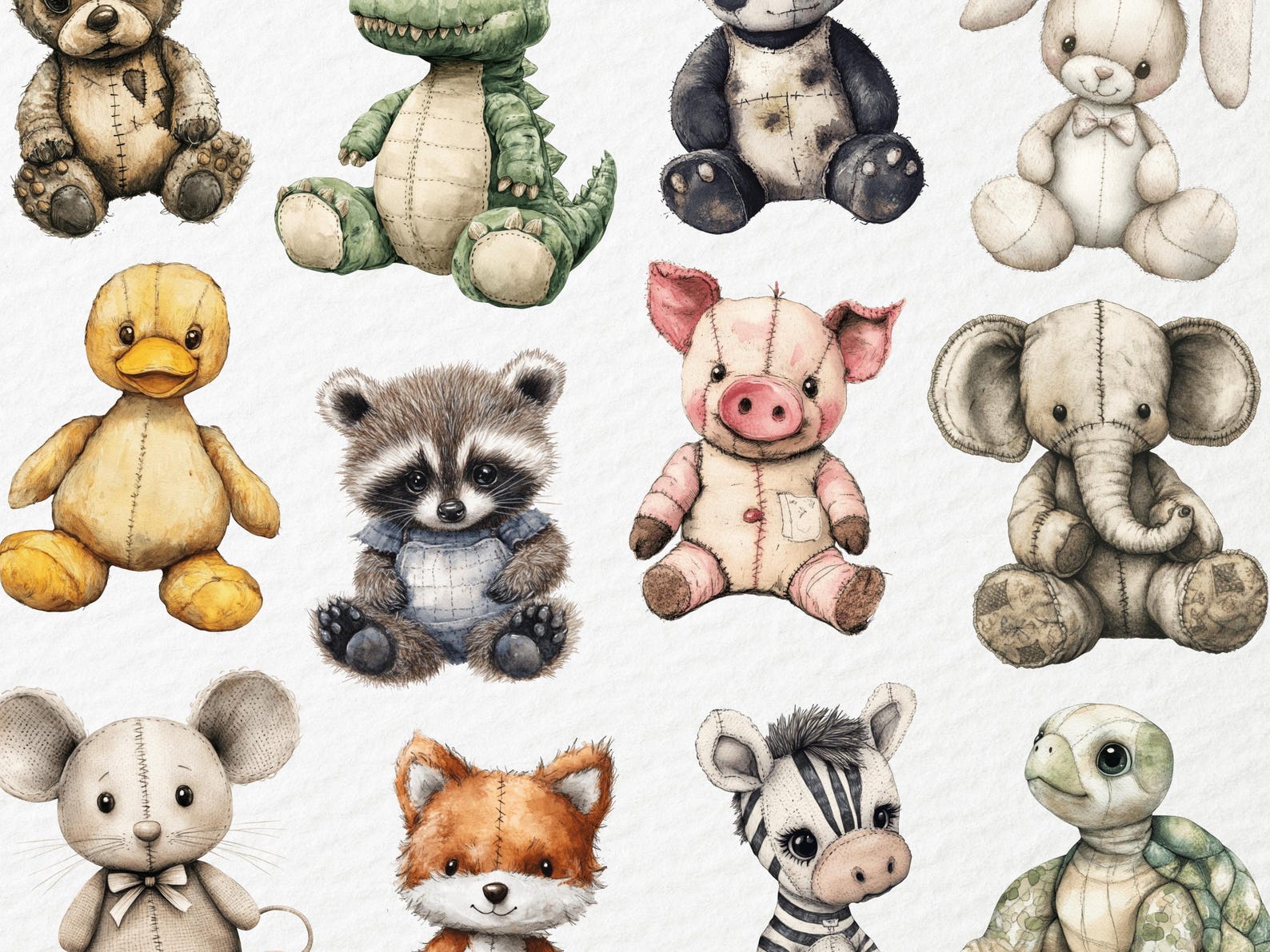 Watercolor Vintage Stuffed Animals Clipart, Cute Plush Toy Set, Nursery ...