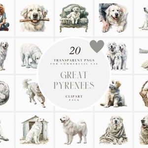 Aquarell Große Pyrenäen Clipart, Pyrenäen Sennenhund, großer weißer Hund, Familienhund, süßer Welpe, transparente PNG, kommerzielle Nutzung