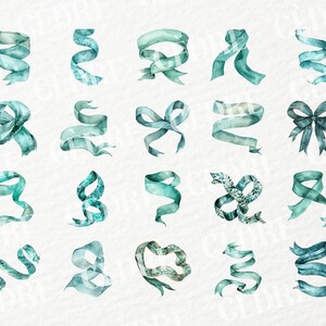 Watercolor Teal Ribbon Clipart, Teal Ribbons Clipart, Decorative ...