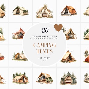 Aquarel camping tent clipart, camping tenten clipart, buiten afgelegen camping, natuur clipart, transparante PNG-graphics, commercieel gebruik