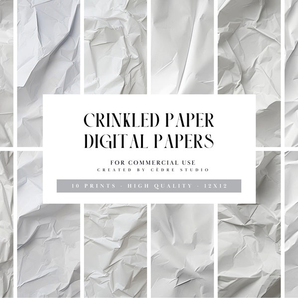 Crinkled Paper Digital Papers, White Crinkled Paper Digital Patterns, Leather Fabric Digital Wallpapers, Paper Crinkle Texture Background