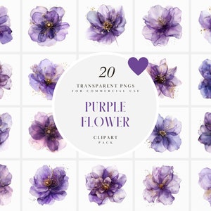 Aquarelle Boho Chic fleur violette Clipart, fleurs transparentes, fleurs opaques, translucide, graphiques PNG transparents, usage Commercial
