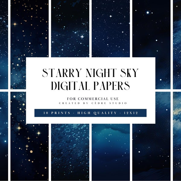 Starry Night Sky Digital Papers, Dark Starry Night Digital Patterns, Stars in the Sky Digital Wallpapers, Background Photo, Seamless Pattern