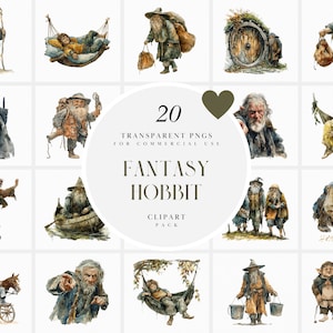 Acquerello Fantasy Hobbit Clipart, Clipart Hobbit Magici, Clipart Creature Fantasy, Hobbit nano, Grafica PNG trasparente, Uso commerciale