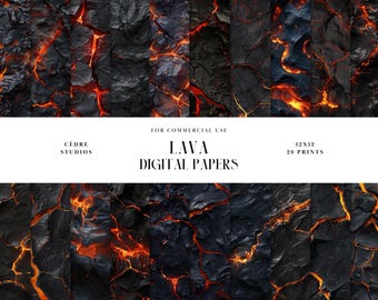 Molten Lava Digital Papers, Black Red Magma Digital Background, Digital Wallpapers, Texture, Seamless Patterns, Overlay Graphic, Junkjournal