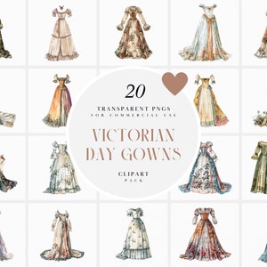 Clipart abito da giorno vittoriano ad acquerello, clipart abito da giorno vittoriano per donna, clipart moda vittoriana da donna, PNG trasparente, uso commerciale