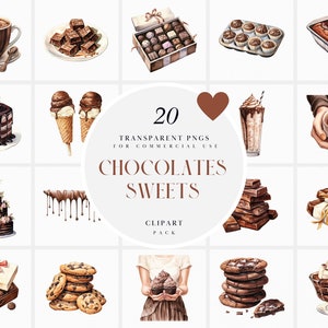 Aquarelle des cliparts de bonbons au chocolat, des cliparts dessert au chocolat, des cliparts au chocolat Barre de chocolat Bonbons Format PNG pour un usage commercial.