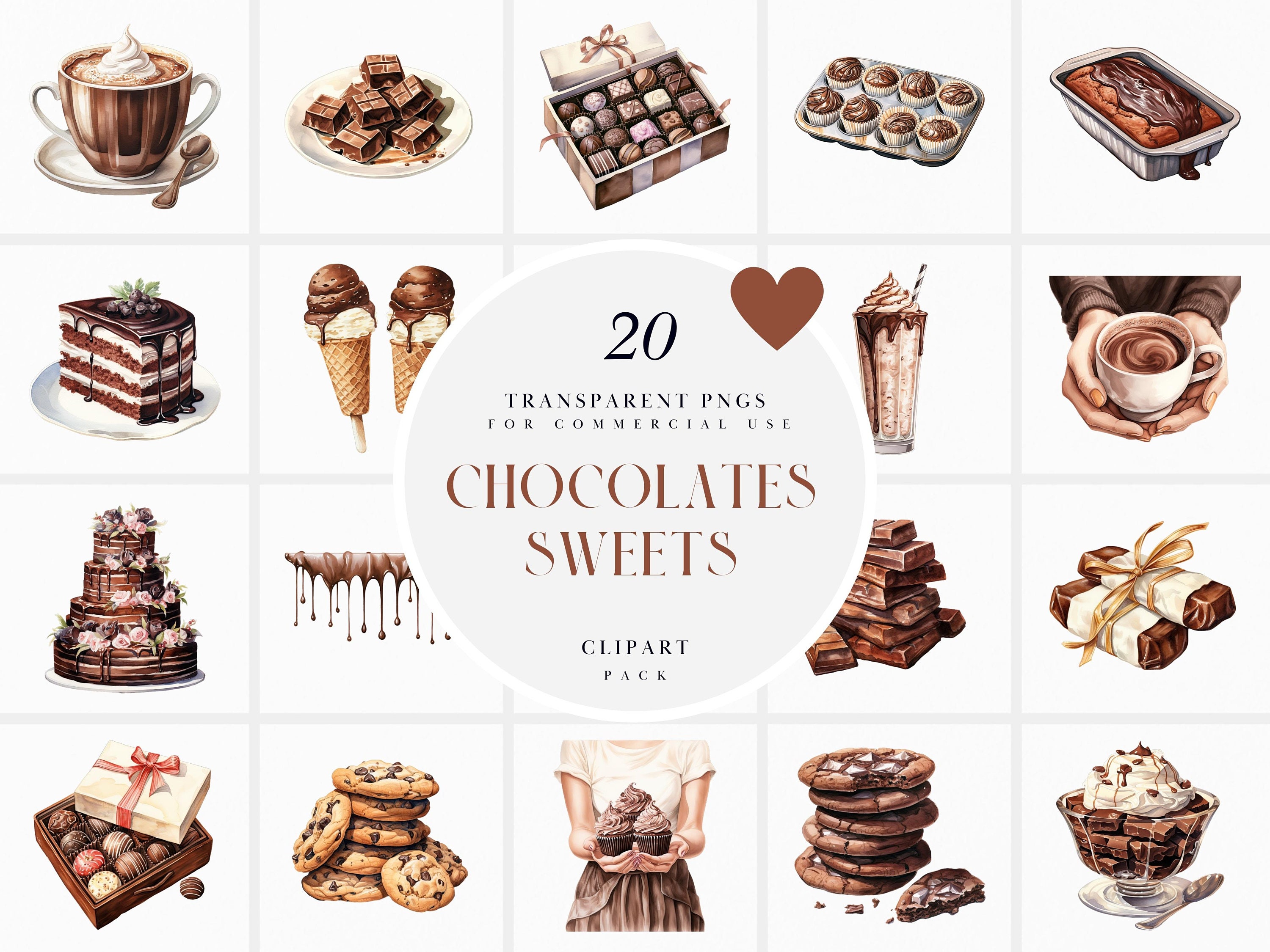 Watercolor Chocolate Sweets Clipart, Chocolate Dessert ...