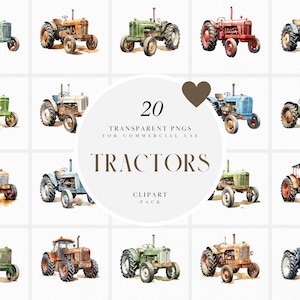 Watercolor Tractor Clipart, Tractors Clipart, Realistic Farm Tractor Clipart, Farm Elements Clipart, Transparent PNG Graphic, Commercial Use
