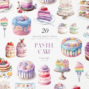 Aquarell Pastell Kuchen Clipart, Geburtstag Pastell Kuchen Clipart, Backen Pastell Kuchen Stück Clipart, transparente PNG Grafiken, kommerzielle Nutzung
