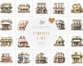 Watercolor Parisian Cafe, Coffee Cafes Clipart, Parisian French Shop Clipart, Storefront Clipart, Transparent PNG Graphic, Commercial Use