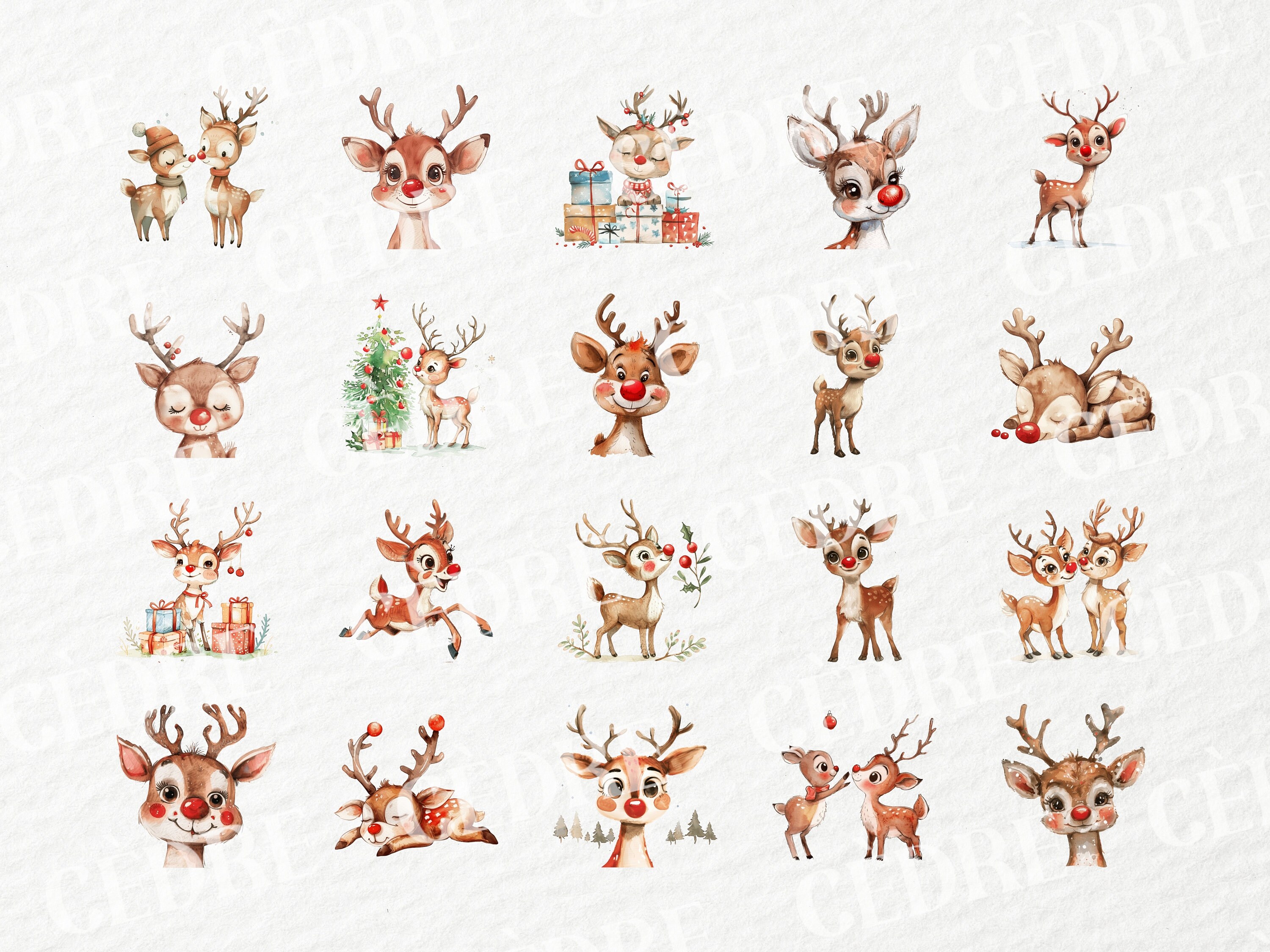 Watercolor Cute Rudolph the Red Nosed Reindeer Clipart, Kids ...