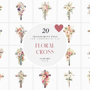 Aquarell Blumenkreuz Clipart, Blumenkreuze Clipart, Taufe Kreuz mit Blumen, Christentum, transparente PNG Grafik, kommerzielle Nutzung