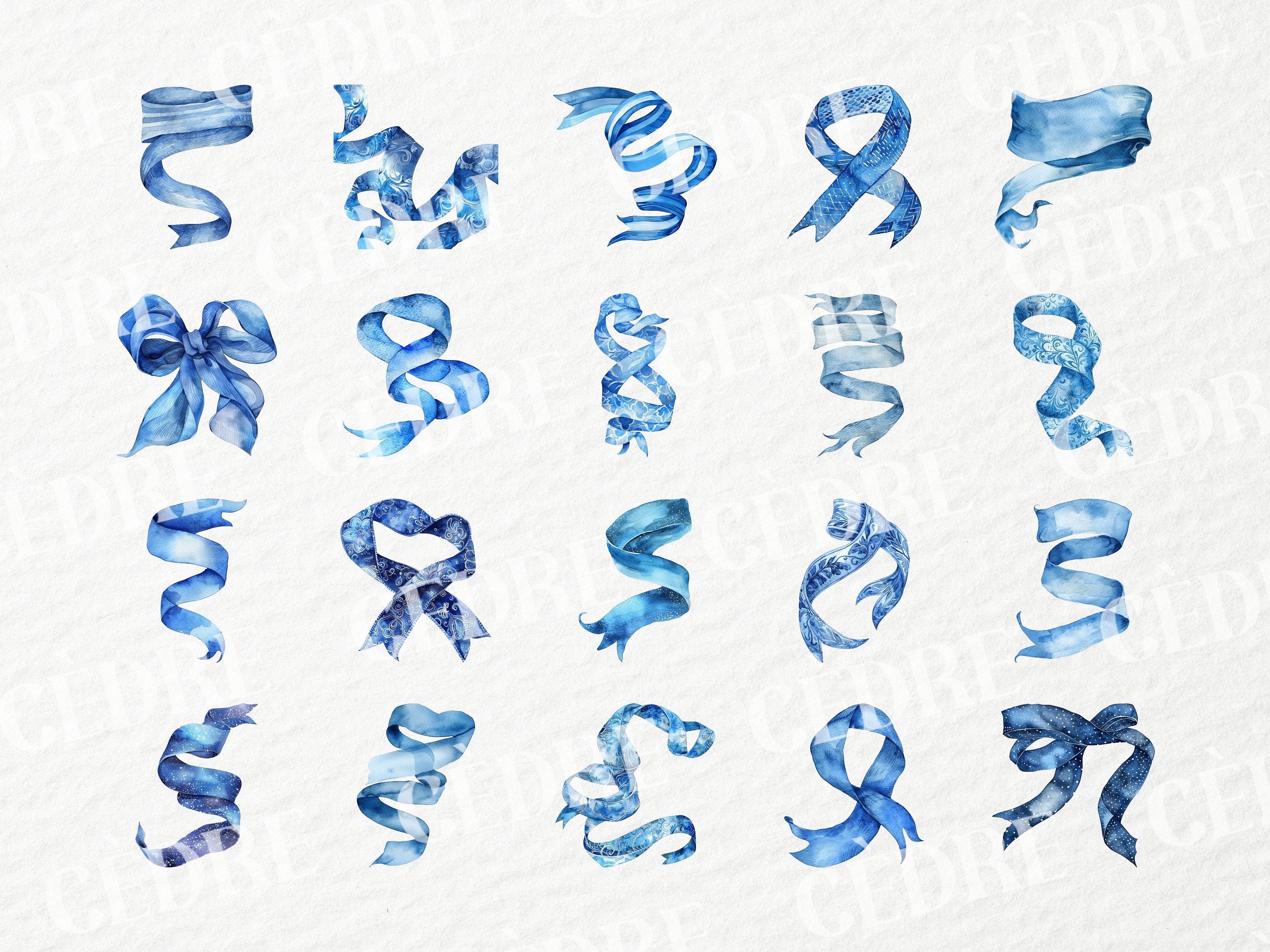 Watercolor Blue Ribbon Clipart, Blue Ribbons Clipart, Decorative ...