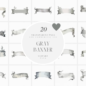 Banner de desplazamiento gris acuarela, clipart de banner de cinta gris, creación de tarjetas, elementos de invitación, borde, gráfico PNG, uso comercial