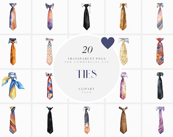 Watercolor Neck Tie Clipart, Tie Clipart, Colorful Suit Tie Clipart, Dapper Mens Fashion Clipart, Transparent PNG Graphics, Commercial Use