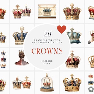 Watercolor Kings Crown Clipart, Prince Crown Clipart, Fairytale Royal Crown Clipart, Crowns Graphic Transparent PNG files for Commercial Use