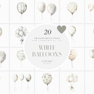 Aquarell weißer Ballon Clipart, Clipart weiße Ballons, Geburtstagsfeier, Kartenherstellung, Einladung, transparente PNG-Grafik, kommerzielle Nutzung