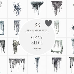 Watercolor Gray Slime Clipart, Dripping Slime Clipart, Slime Drip Overlay, Banner, Border, Frame, Transparent PNG Graphics, Commerical Use