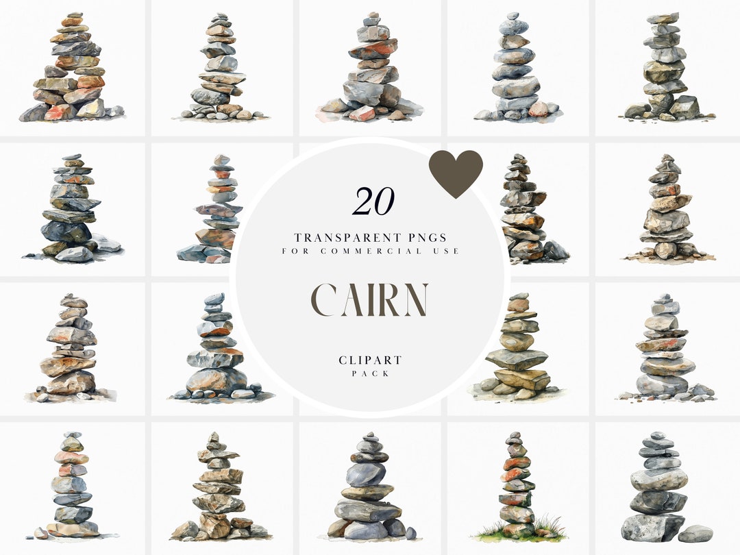 Watercolor Cairn Clipart, Rock Cairn, Stone Cairn, Mountains, Outdoor ...