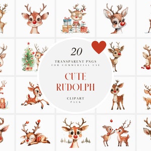 Aquarel schattig Rudolph The Red Nosed Reindeer clipart, Kids Illustration, Xmas Christmas Elements, transparante PNG-graphics, commercieel gebruik