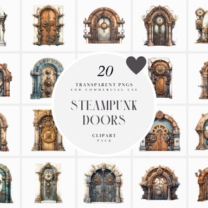 Watercolor Steampunk Door Clipart, Futuristic Steampunk Doors Clipart, Transformer Steampunk Portal Door, Transparent PNG, Commercial Use
