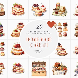 Aquarell Hausgemachte Kuchen Clipart, Geburtstag Clipart, Backen Selbstgemachte Kuchen Stück Clipart, transparente PNG Grafiken, kommerzielle Nutzung