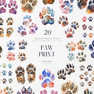 Imágenes prediseñadas de huellas de patas de acuarela, huellas de patas, amantes de los gatos, amantes de los perros, mamá papá mascota, SVG, imprimible, gráficos PNG transparentes, uso comercial