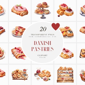 Aquarell Dänisches Gebäck Clipart, Dänisches Gebäck Clipart, Süßes Dessert Croissants Blätterteig Viennoiserie Transparente PNG, kommerzielle Nutzung