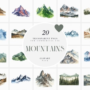 水彩山のクリップアート、山のクリップアート、山頂、ロッククライミング、自然の風景、透明なPNGグラフィック、商用利用
