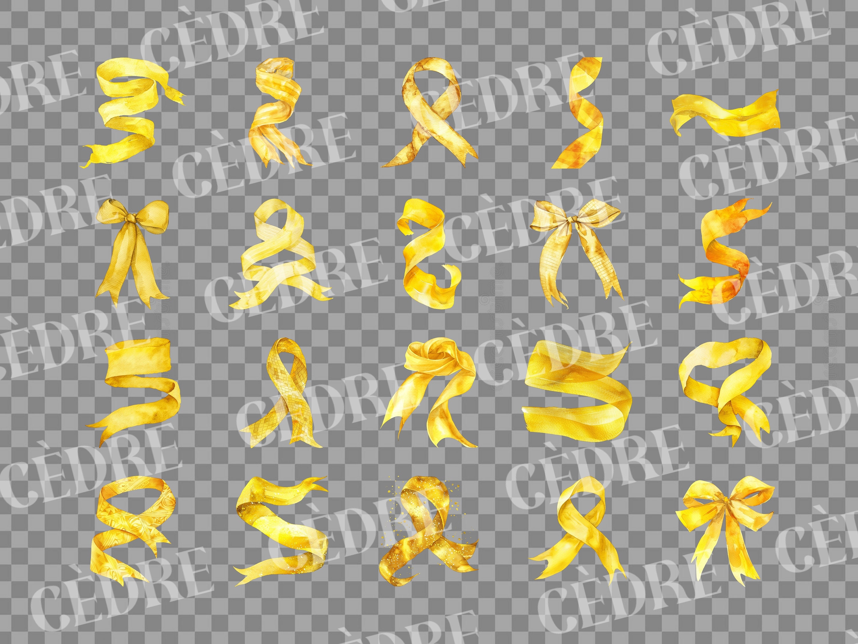 Floding Ribbon Yellow Watercolor Yellow Ribbon Clipart, Yellow Ribbons Clipart, Decorative ...