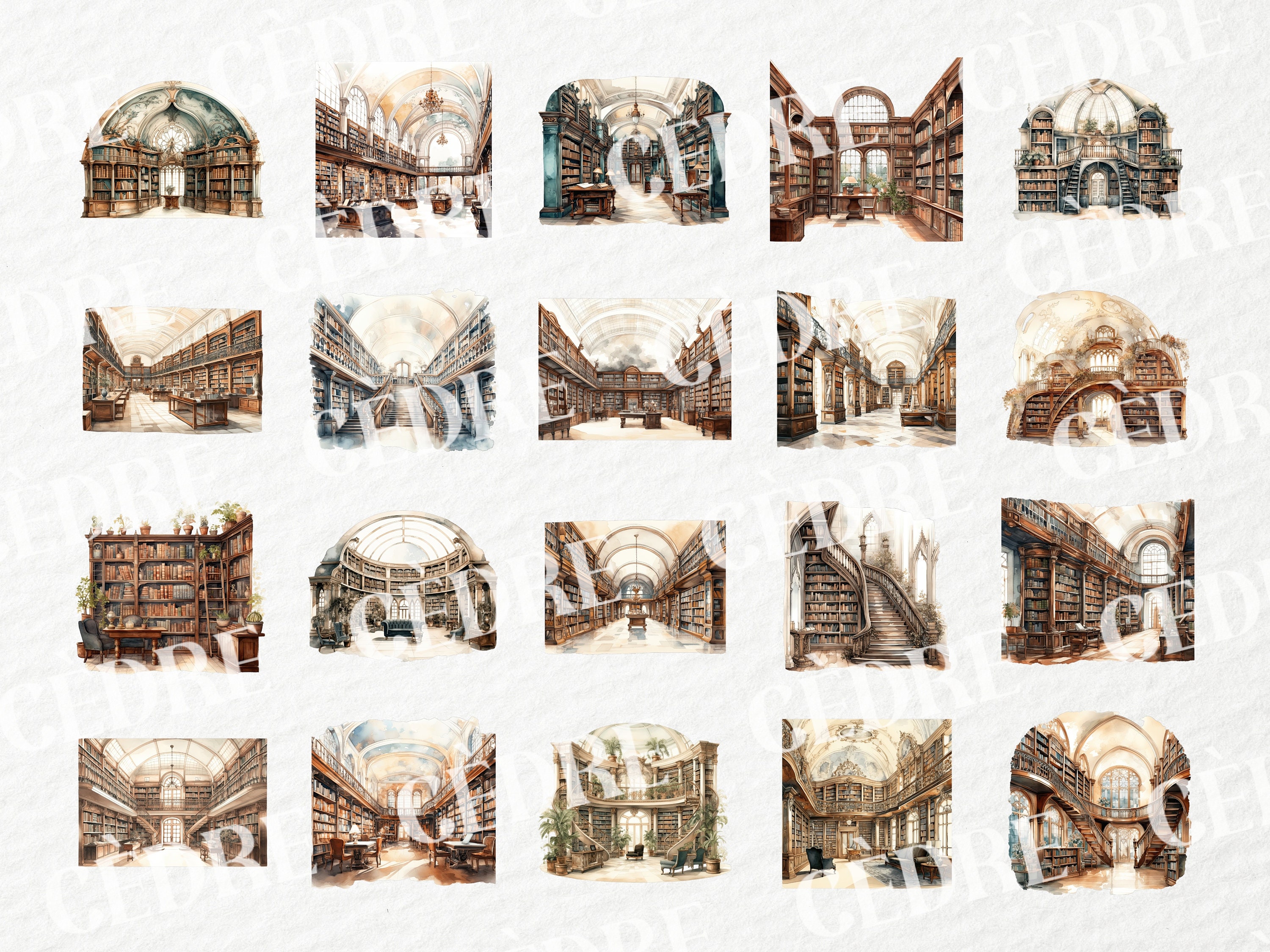 Watercolor Old Library Interior Clipart, Inside Library Clipart ...