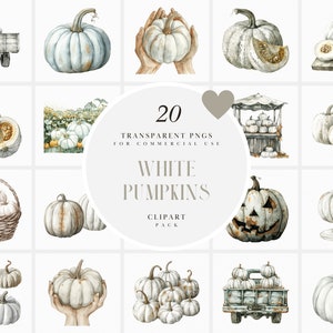Aquarel witte pompoen clipart, witte pompoenen clipart, uitnodigingskaarten maken, herfstelementen, herfstseizoen, transparante png, commercieel gebruik