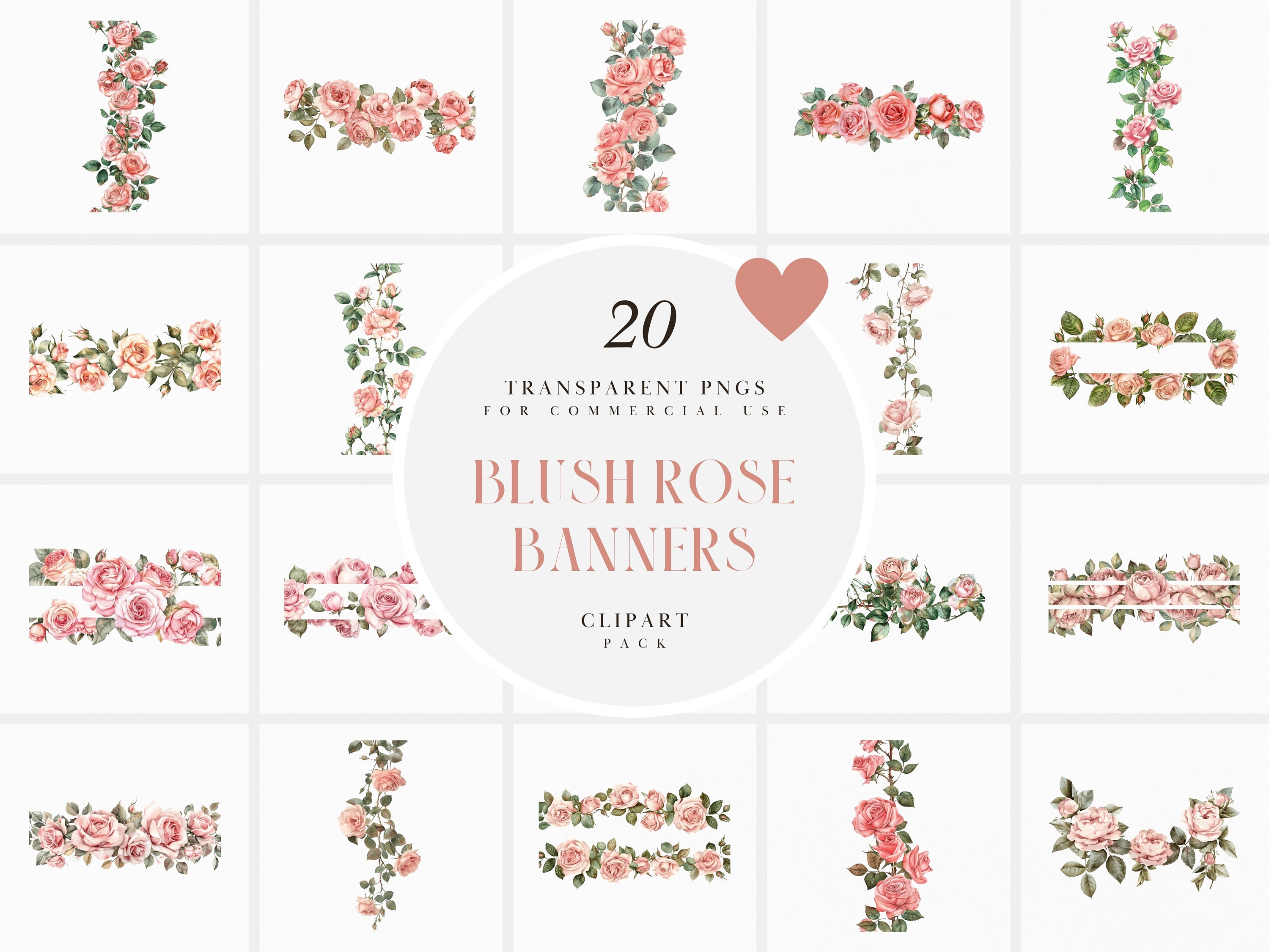 Watercolor Blush Pink Rose Banner Clipart, Floral Pastel Flowers,  Horizontal, Vertical, Decor Page Border, Transparent PNG, Commercial Use -  Etsy, image size:3000x2250