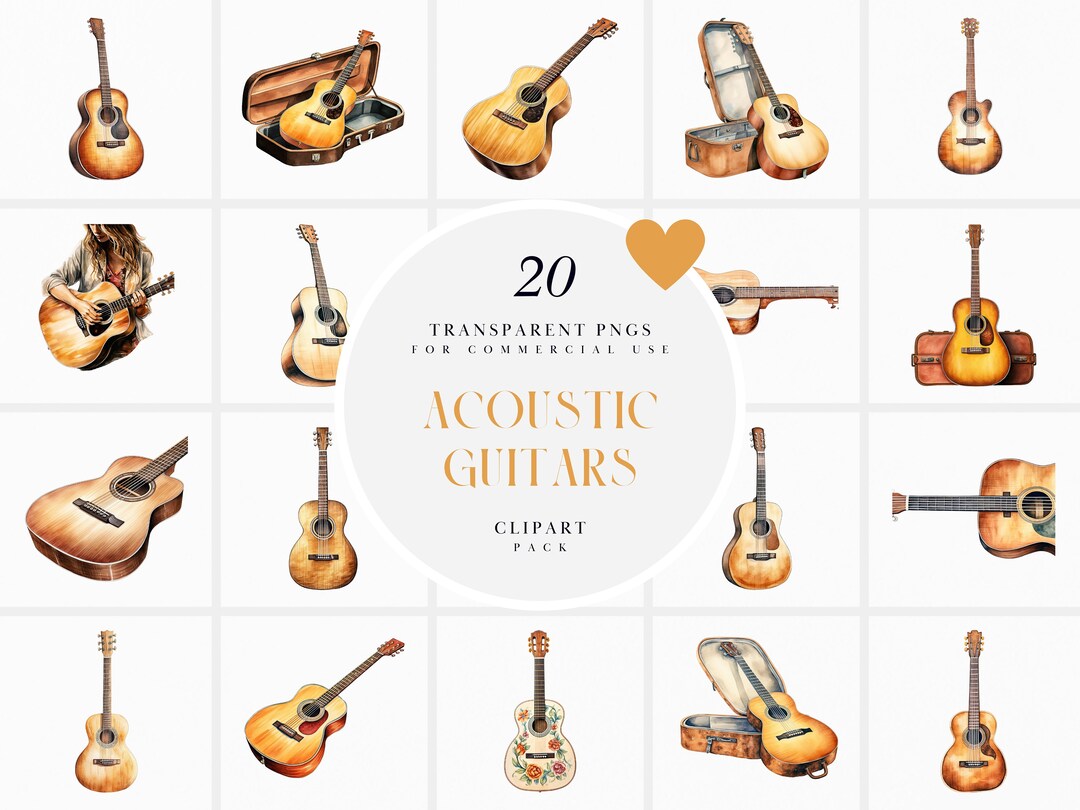 Watercolor Acoustic Guitar Clipart, Acoustic Guitars Clipart ...