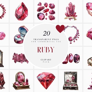 Aquarelle rouge rubis Clipart, clipart pierre rubis cristal, brillant gemme vibrante pierres précieuses rubis Clipart, graphique PNG Transparent, usage Commercial