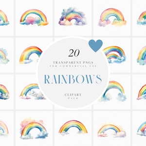 Aquarell Regenbogen Clipart, niedliche Regenbögen Clipart, Kinder Kinderzimmer Dekor Clipart, Regenbogen Wolken, transparente PNG Grafik, kommerzielle Nutzung
