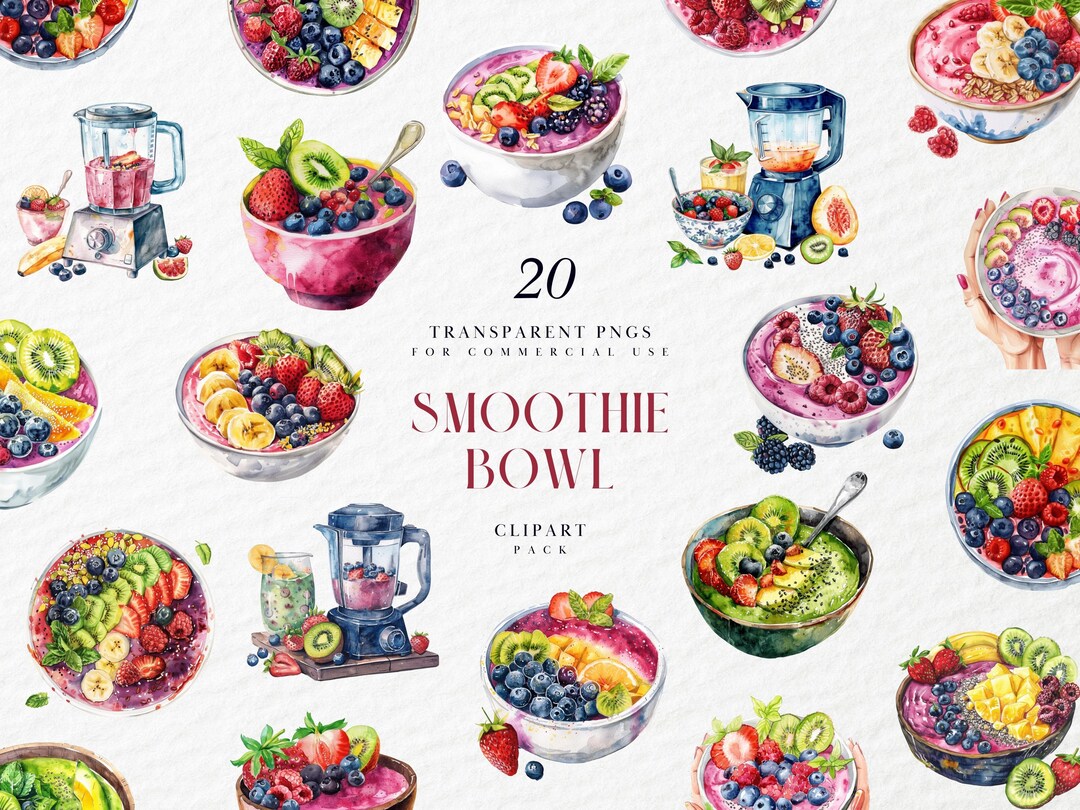 Watercolor Fruit Smoothie Bowl Clipart, Healthy Breakfast, Smoothie ...