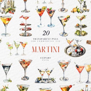 Aquarell Martini Cocktail Clipart, alkoholisches Mischgetränk, Hochzeitsbarkarte, Gin Wermut, Pub, transparente PNG-Grafik, kommerzielle Nutzung