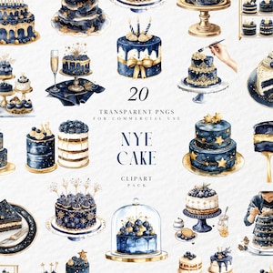 Aquarell Silvester Kuchen Clipart, Silvester Kuchen Clipart, Feierliche NYE Clipart, Kuchen Scheibe Clipart, Transparente PNG, kommerzielle Nutzung