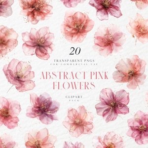 Clipart de flor rosa Boho Chic aquarela, flores transparentes transparentes, florais opacos, translúcidos, gráficos PNG transparentes, uso comercial