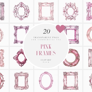Aquarel roze frames clipart, antieke sier hoekrand, vintage overlay, vierkant, afgerond, ovaal, transparante png, commercieel gebruik