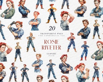 Aquarell Rosie Riveter Clipart, starke Frau, Girl Power Poster Art, Retro weiblich, Wir können es schaffen, transparente PNG Grafiken, kommerzielle Nutzung