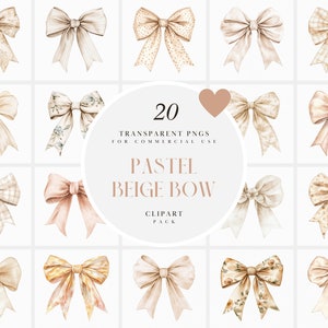 Clipart noeud aquarelle beige pastel, noeuds beige clair, noeud de ruban beige doux invitation fabrication de cartes, créations créatives en papier, PNG transparent, usage commercial