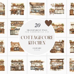 Clipart da cucina acquerello Cottagecore, clipart da cucina della nonna, clipart da cucina accogliente della nonna, PNG trasparente, uso commerciale