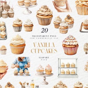 Aquarel vanille cupcakes clipart, vanille cupcake clipart, vanille dessert cake clipart, bakkerij cupcakes, png-formaat voor commercieel gebruik