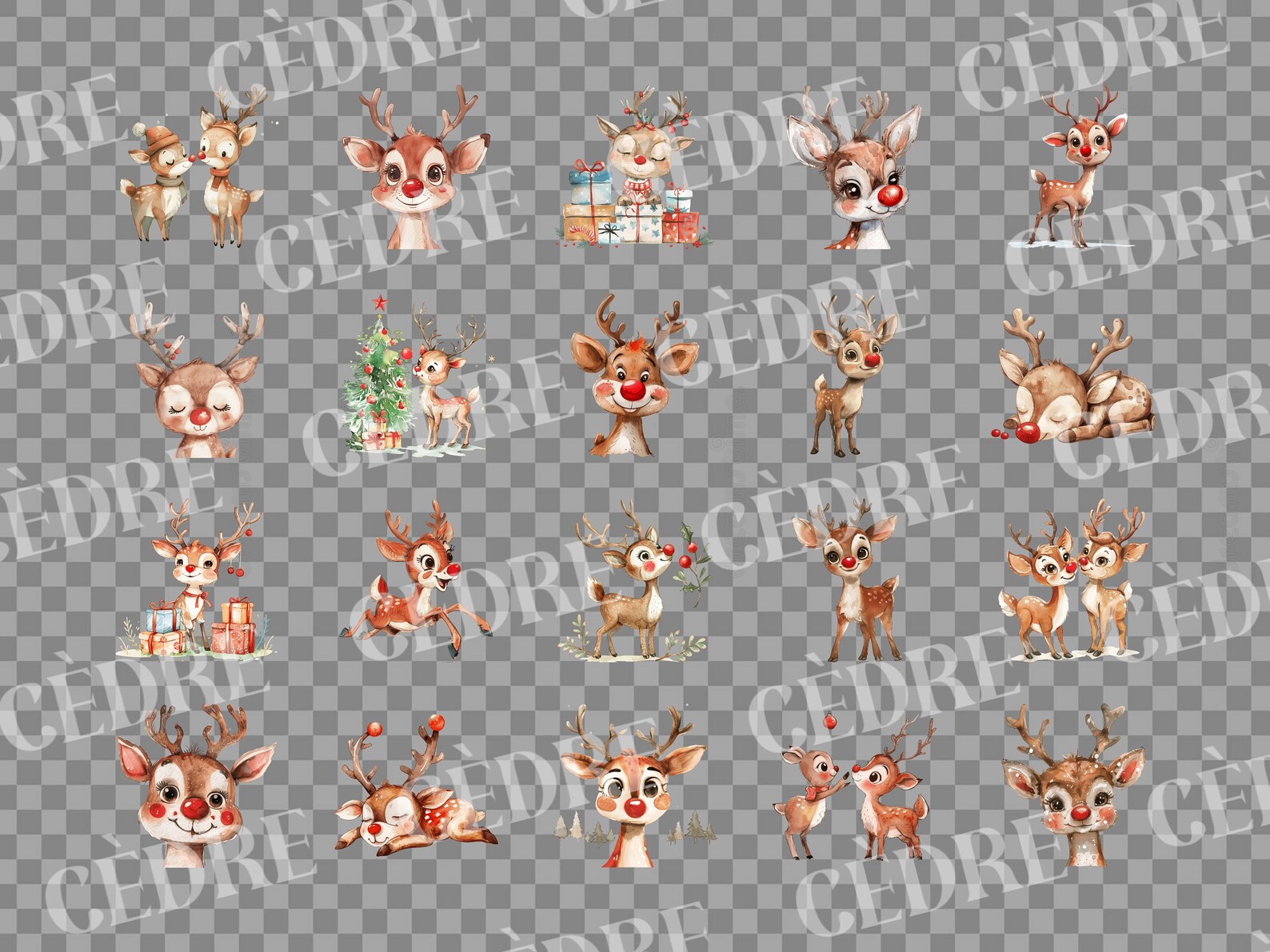 Watercolor Cute Rudolph the Red Nosed Reindeer Clipart, Kids ...