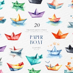 Aquarell Papierboot Clipart, Kinder buntes Papierboot, Kinderspielzeug, Origami, Papiermodelle, transparente PNG-Grafik, kommerzielle Nutzung